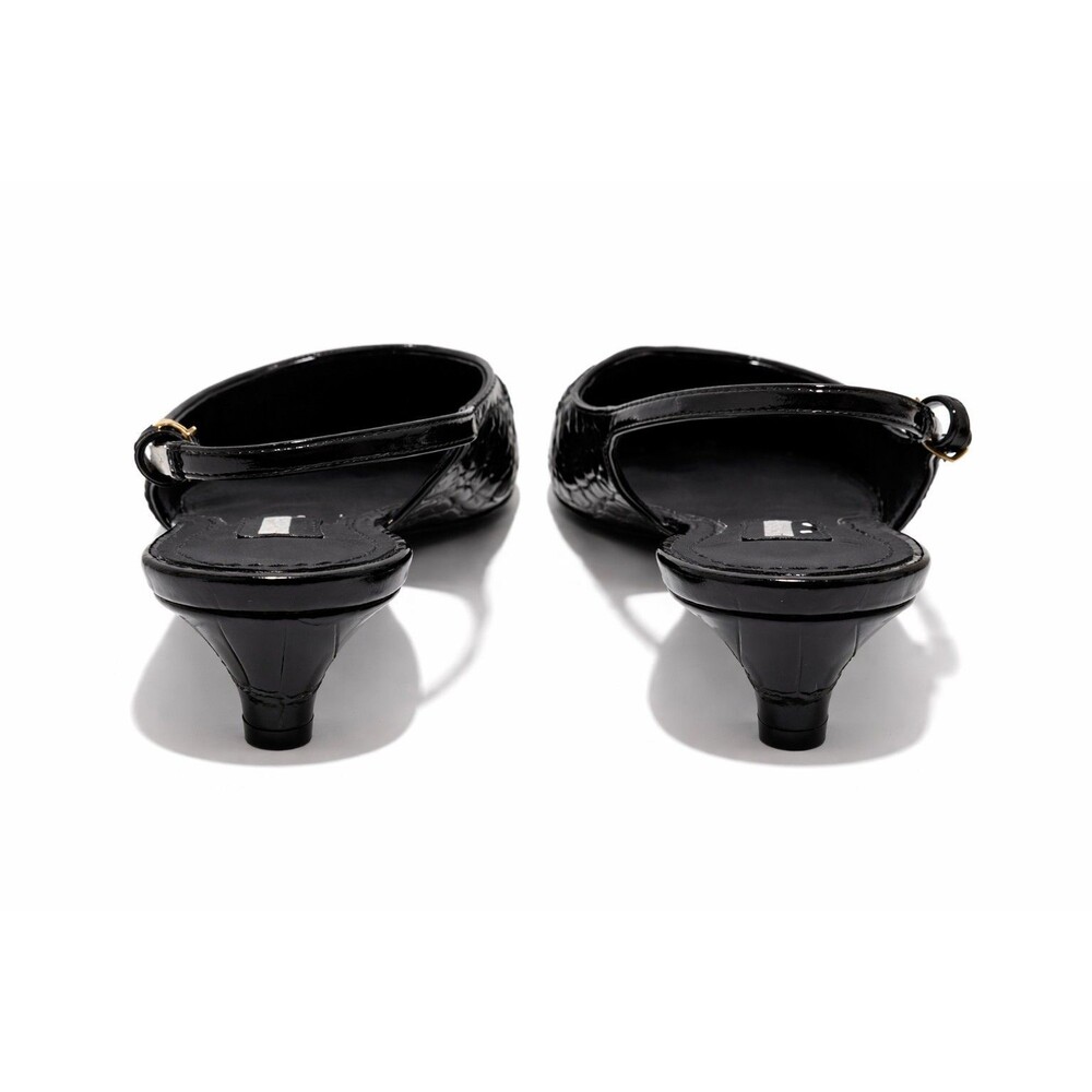 Dolce Gabbana Black Patent Croc Slingback Kitten Heel Pumps 38 US 8 DG Logo NIB - Picture 5 of 16